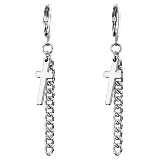 Cross and chain dangling kpop style earrings