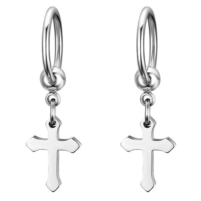 Small hoop and cross K-pop style earrings