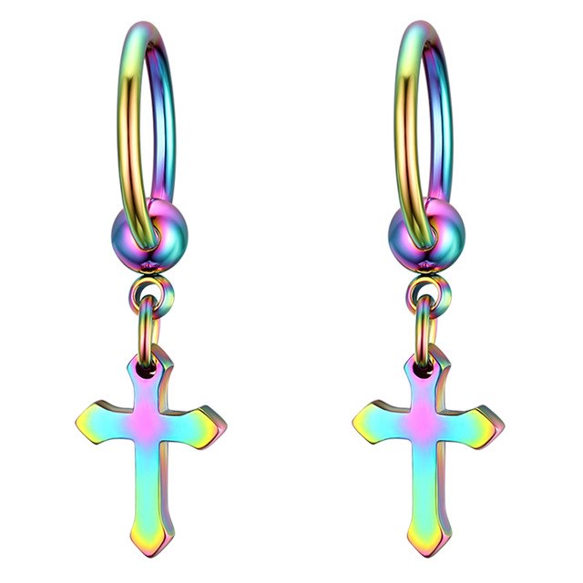 Small hoop and cross K-pop style earrings