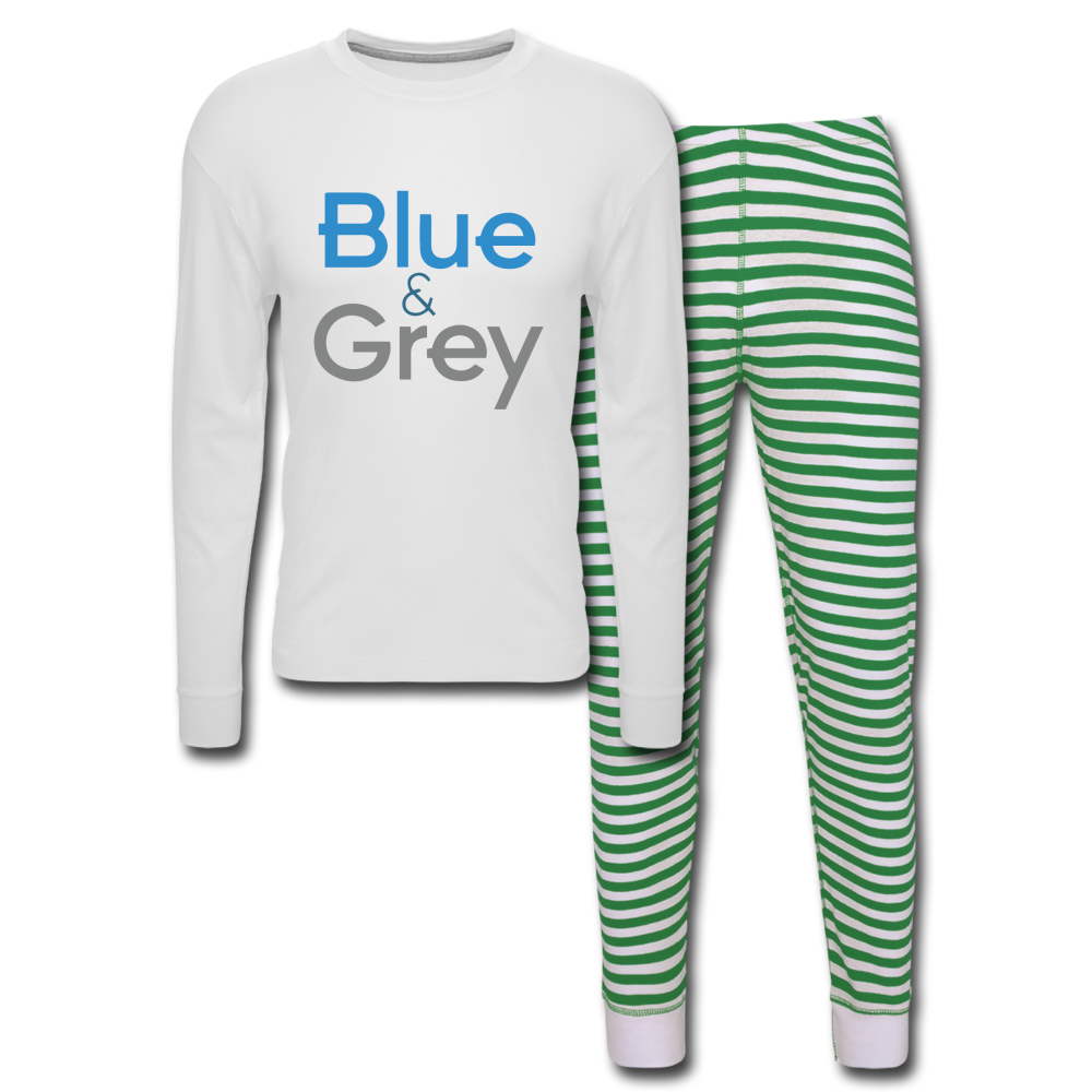 Blue &amp; Grey Unisex Pyjamas - white/green stripe