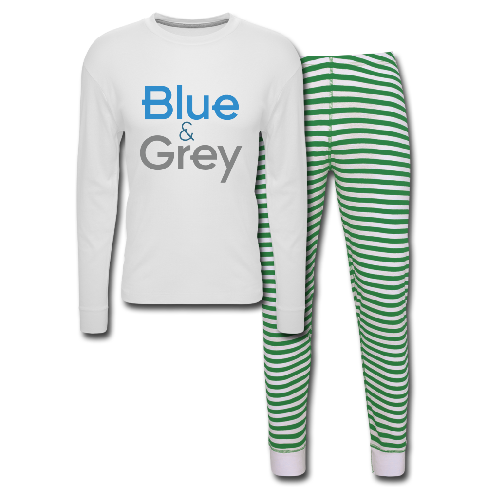 Blue & Grey Unisex Pyjamas - white/green stripe